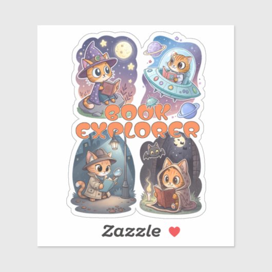 Book Explorer – Cute Cat Reading Adventure Sticker (Vel)