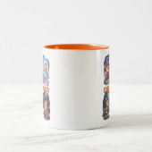 Book Explorer – Cute Cat Reading Adventure Tweekleurige Koffiemok (Center)