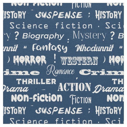 Book Genres Typographic Librarian Blue White Stof (Close Up)