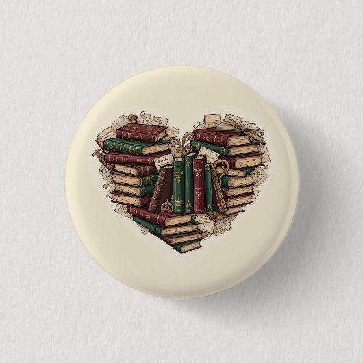 Book Heart Button | Vintage Aesthetic Reader Pin (Voorkant)