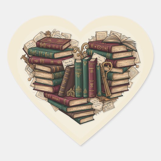 Book Heart Sticker | Aesthetic Vintage Bibliophile (Voorkant)