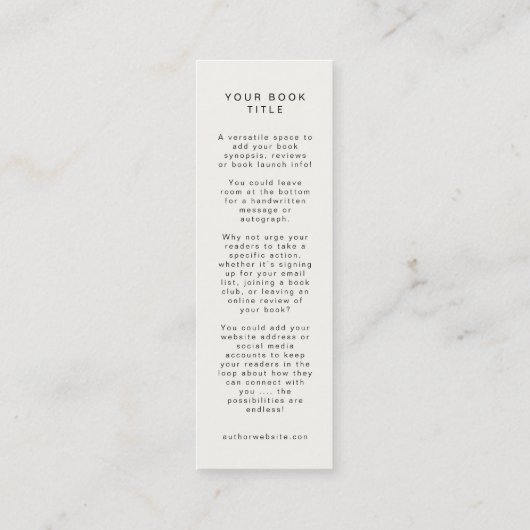 Book Launch Author Promotional Mini Bladwijzer Kaa Mini Visitekaartje (Achterkant)