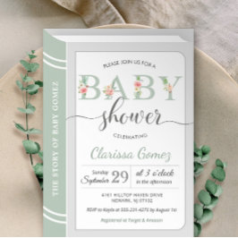 Book Library Sage Green Gender Neutral Baby shower Kaart