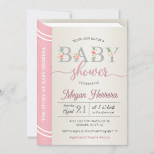 Book Library Storybook Girl Baby shower Chic Pink Kaart
