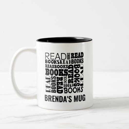 Book Lover Bookworm Librarian Personalized Tweekleurige Koffiemok (Links)