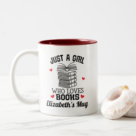 Book Lover Bookworm Reading Gift Tweekleurige Koffiemok (Met donut)