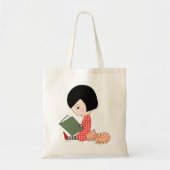 Book Lover Canvas tas Leesboek Girl Cat Bookworm (Voorkant)