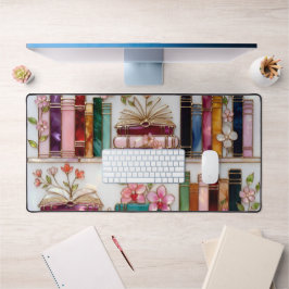 Book Lover Desk Mat | Floral Bookshelf Mouse Pad