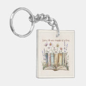 Book Lover Gift with Floral and Book Stack Design Sleutelhanger (Voorkant Links)