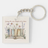 Book Lover Gift with Floral and Book Stack Design Sleutelhanger (Achterkant)