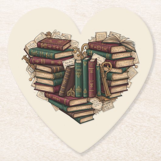 Book Lover Heart Paper Coaster Kartonnen Onderzetters (Voorkant)