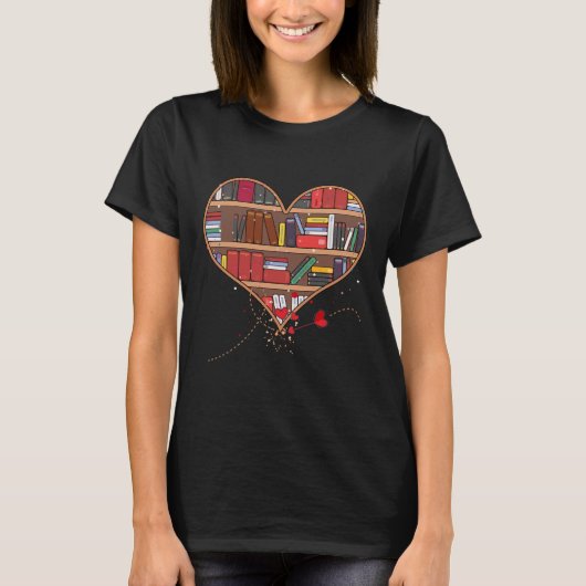 Book Lover Heart Shape Club Librarian Bookworm T-shirt (Voorkant)