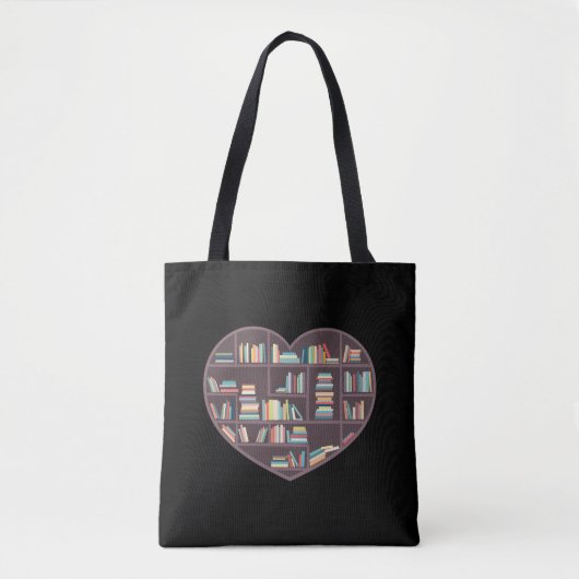 Book Lover Heart Shape Reading Club Librarian Book Tote Bag (Voorkant)