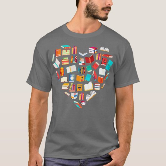 Book Lover Heart Shape Reading Club Librarian T-shirt (Voorkant)