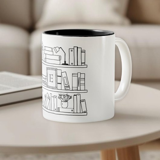 Book Lover Monogrammed Gift Tweekleurige Koffiemok