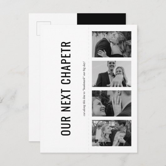 Book Lover Photo Strip Bladwijzer B&W Save the Dat Uitnodiging Briefkaart (Voorkant / Achterkant)