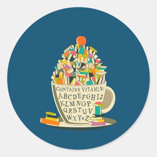 Book Lover Reading Mug Cute Teacher Librarian  Ronde Sticker (Voorkant)