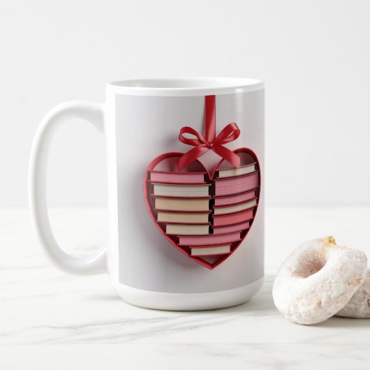 Book Lover Red Heart Shaped Gift Box Classic Mug Koffiemok (Met donut)
