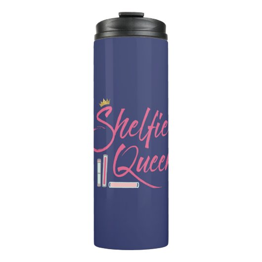 Book Lover Shelfie Queen Blue en Pink Thermosbeker (Voorkant)