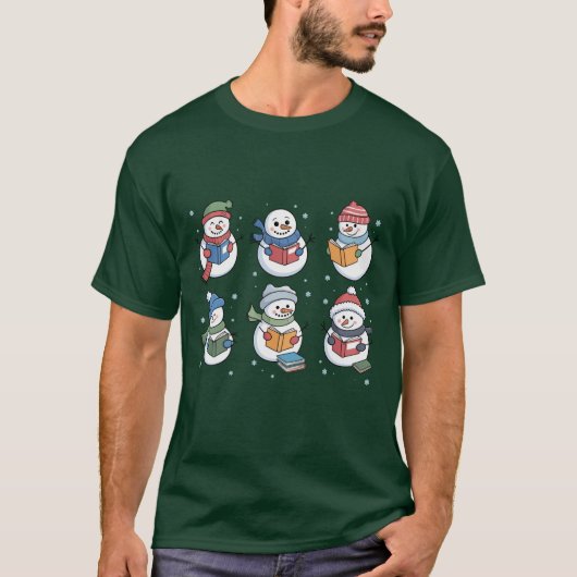 Book Lover Snowman Reading Gift Teacher Winter  T-shirt (Voorkant)