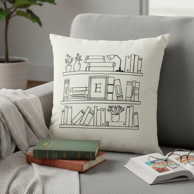 Book Lover's Monogram Throw Pillow Kussen (Creator heeft geüpload)