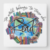 Book Lovers "Read" Square Acrylic Wall Clock Vierkante Klok (Voorkant)