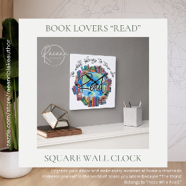 Book Lovers "Read" Square Acrylic Wall Clock Vierkante Klok