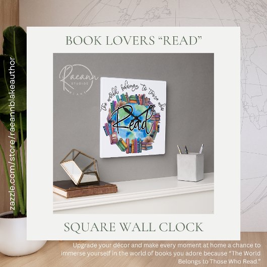 Book Lovers "Read" Square Acrylic Wall Clock Vierkante Klok