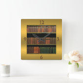 Book Lover's Square Gold Vierkante Klok (Huis)