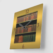 Book Lover's Square Gold Vierkante Klok (Hoek)