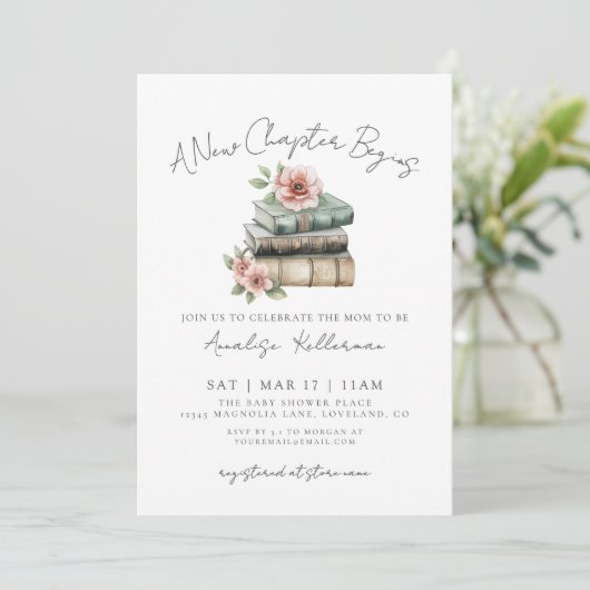 Book New Chapter Floral Baby Shower Kaart (Staand voorkant)