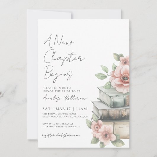 Book New Chapter Floral Bridal Shower Kaart (Voorkant)