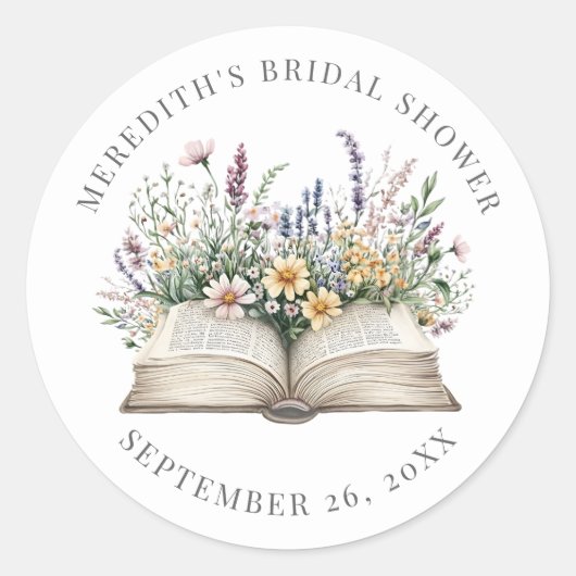 Book New Chapter Wildflower Bridal Shower Ronde Sticker (Voorkant)