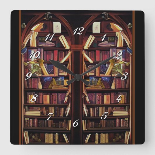 Book Nook Shelves Vierkante Klok (Voorkant)