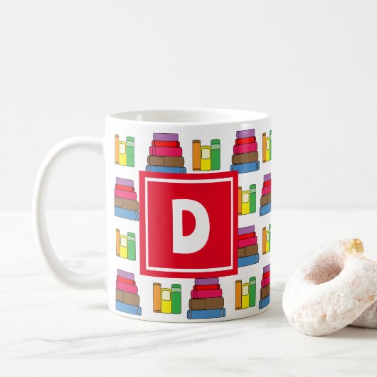 Book Pattern Monogram Koffiemok (Met donut)