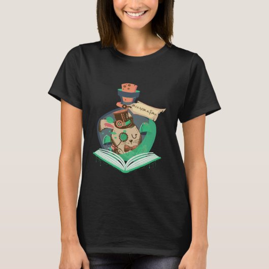 Book Reading Graphic Magic Rabbit Steampunk Magica T-shirt (Voorkant)