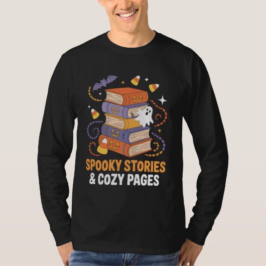 Book Reading Halloween Spooky Stories & Cozy Pages T-shirt (Voorkant)