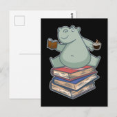 Book Reading Tea Coffee Kawaii Bookworm Hippo Briefkaart (Voorkant / Achterkant)