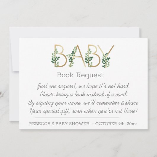 Book Request Baby shower Invitation Insert Card (Voorkant)