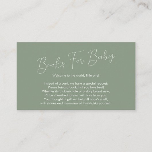 Book Request Baby Shower Sage Green Informatiekaartje (Voorkant)