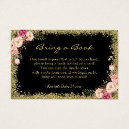 Book Request Card Black Gold Glitter Pink Floral Visitekaartje