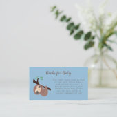 Book Request Card Cute Sloth Baby shower Blue boy Informatiekaartje (Staand voorkant)