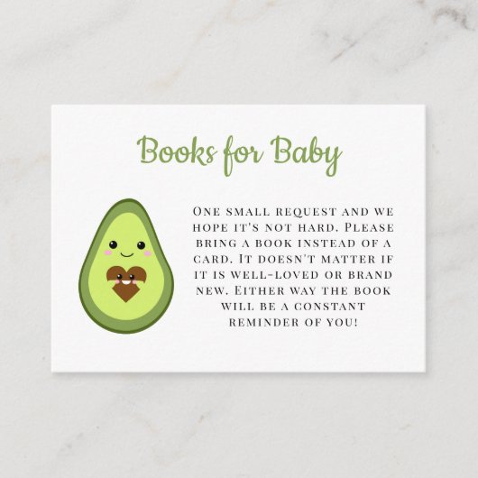 Book Request Card Kawaii Avocado Baby shower Cute Informatiekaartje (Voorkant)