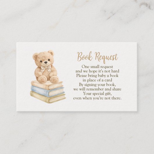 Book Request Neutral Teddy Bear Baby Shower Boho Informatiekaartje (Voorkant)