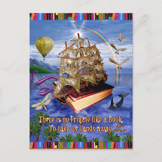 Book Ship Ocean Scene met Emily Dickinson Quote Briefkaart (Voorkant)