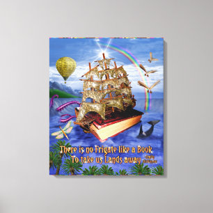 Book Ship Ocean Scene met Emily Dickinson Quote Canvas Afdruk