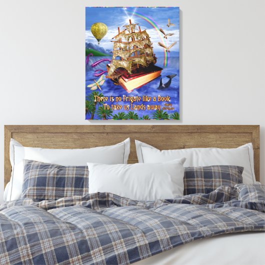Book Ship Ocean Scene met Emily Dickinson Quote Canvas Afdruk (Insitu (Slaapkamer))