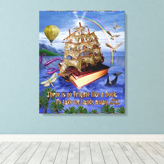 Book Ship Ocean Scene met Emily Dickinson Quote Canvas Afdruk (Insitu (Houten vloer))