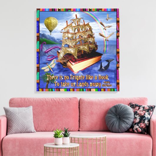 Book Ship Ocean Scene met Emily Dickinson Quote Canvas Afdruk (Insitu (Woonkamer))