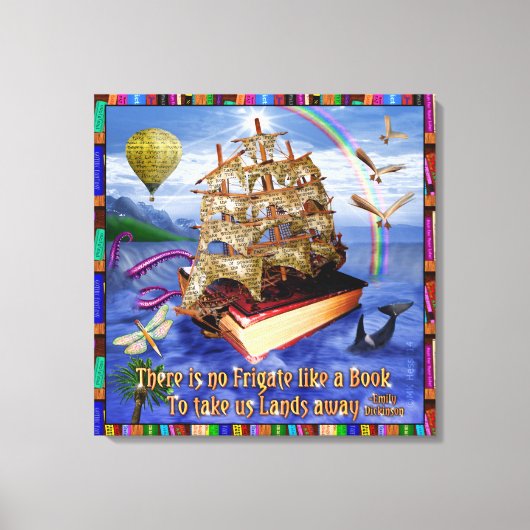 Book Ship Ocean Scene met Emily Dickinson Quote Canvas Afdruk (Voorkant)